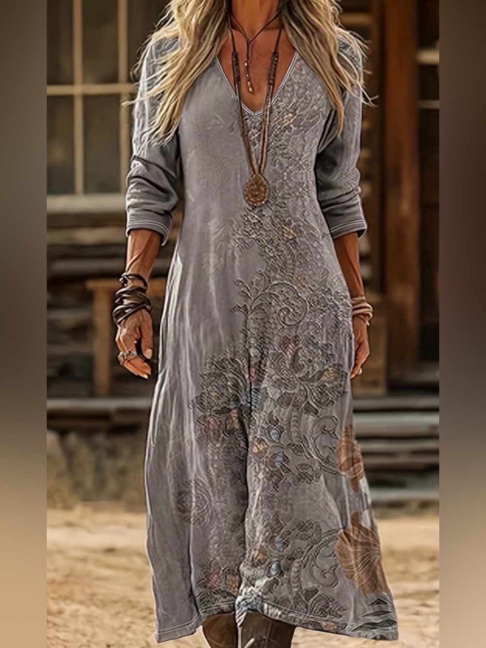 NWOT
Long Sleeve Western Maxi Dress!  Light weight